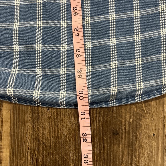 Men's LLBean Size Med Blue White Plaid Heavy Twill Button Down Long Sleeve Shirt - Picture 13 of 14